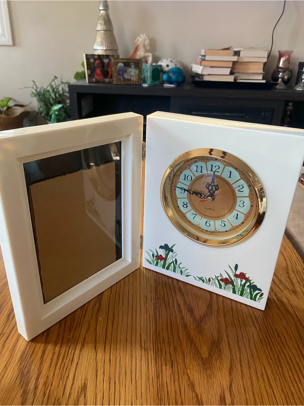 Vintage Japanese Dual Photo Frame & Mantle Clock